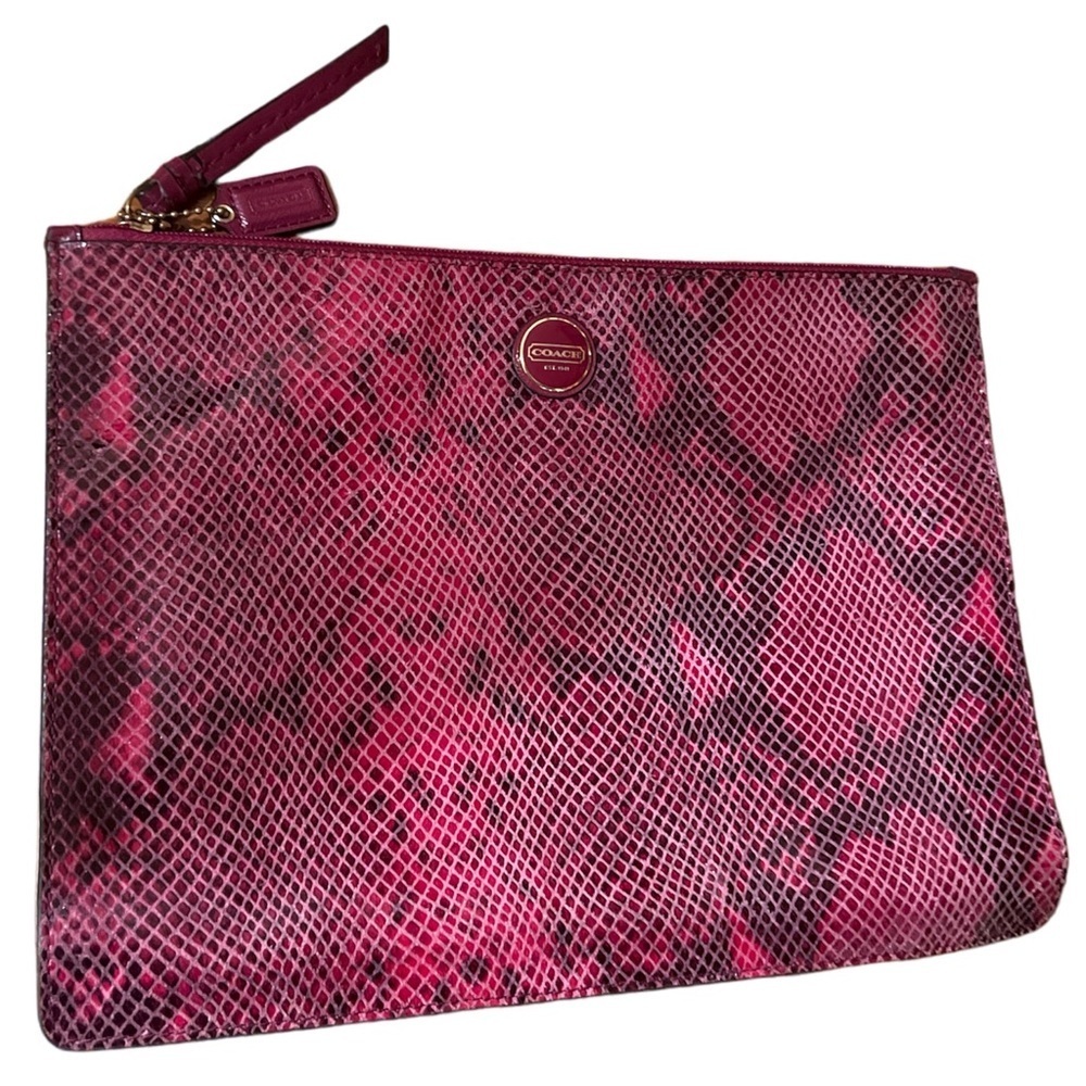 Coach F66413 PEYTON Leather RASPBERRY snake embossed pouch clutch Make Up bag - Picture 3 of 10